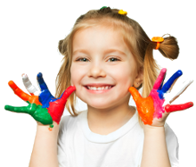 Child showing painted hands